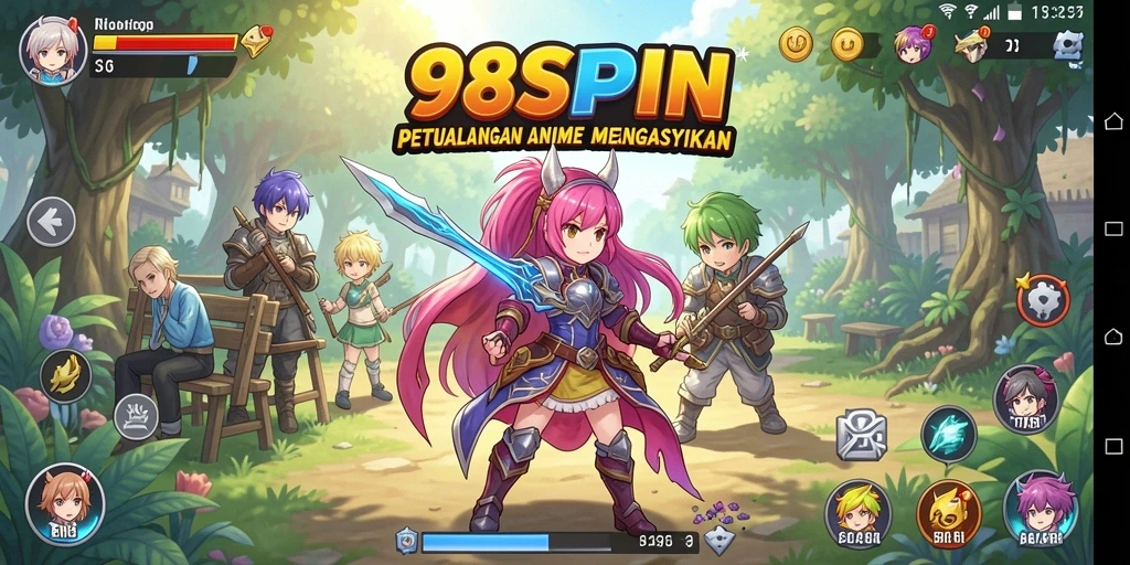 Tampilan gameplay 98SPIN yang menarik dengan karakter anime favorit.