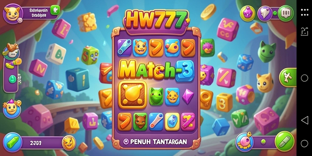Tampilan gameplay menarik dari HW777 dengan tantangan Match-3.