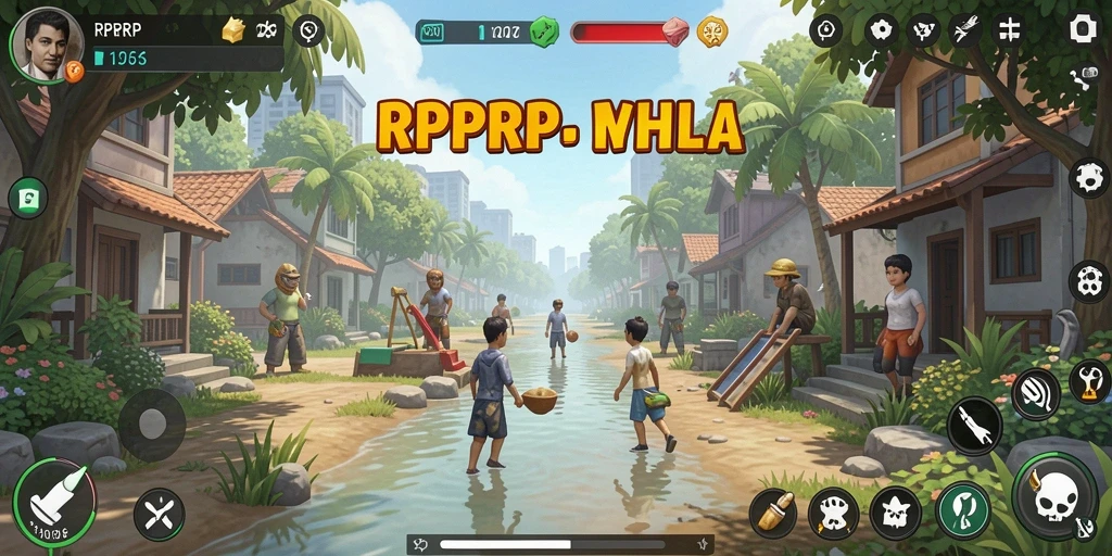 Screenshot gameplay RPRPRP menunjukkan interaksi karakter yang dinamis.